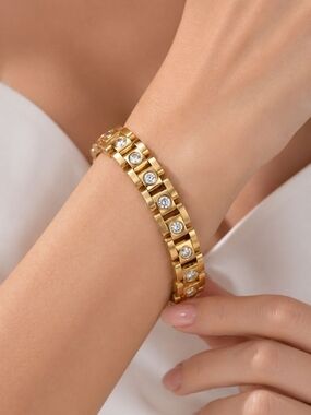Gold Bracelet with Clear Crystals